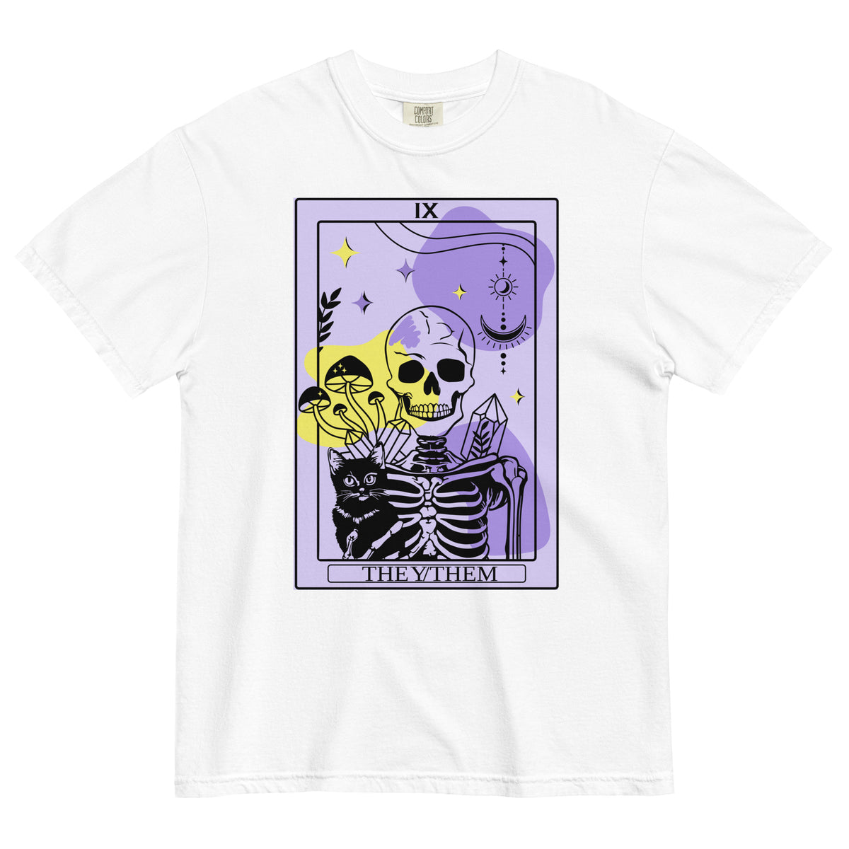 Enby Pride They Them Pronouns Skeleton Tarot Card T-Shirt