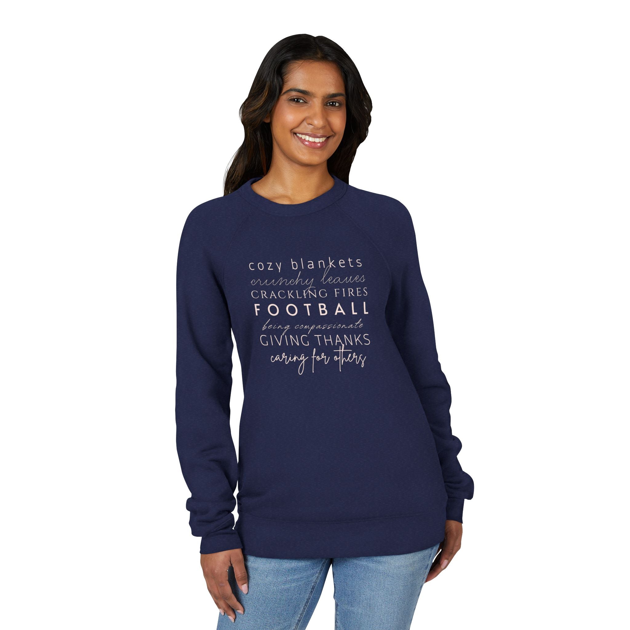 Cozy Fall Sweatshirt, Unisex Fleece Raglan, Football Season Gift, Thanksgiving Apparel, Warm Layer for Gatherings