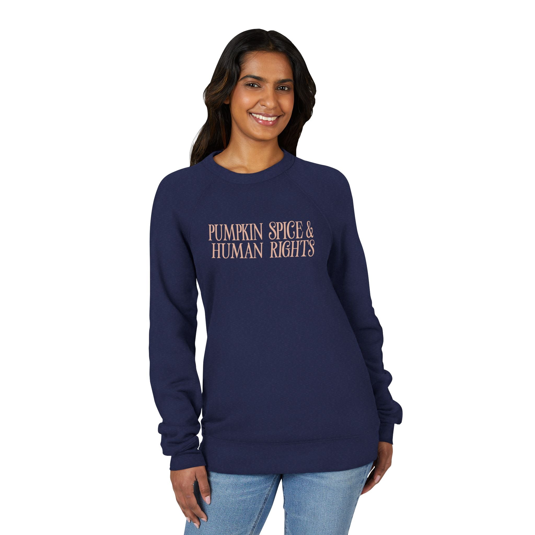 Pumpkin Spice & Human Rights Sweatshirt, Cozy Fall Apparel, Unisex Raglan, Gifts for Activists, Autumn Fashion