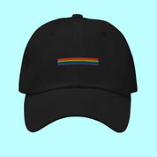 Black hat with rainbow stripes