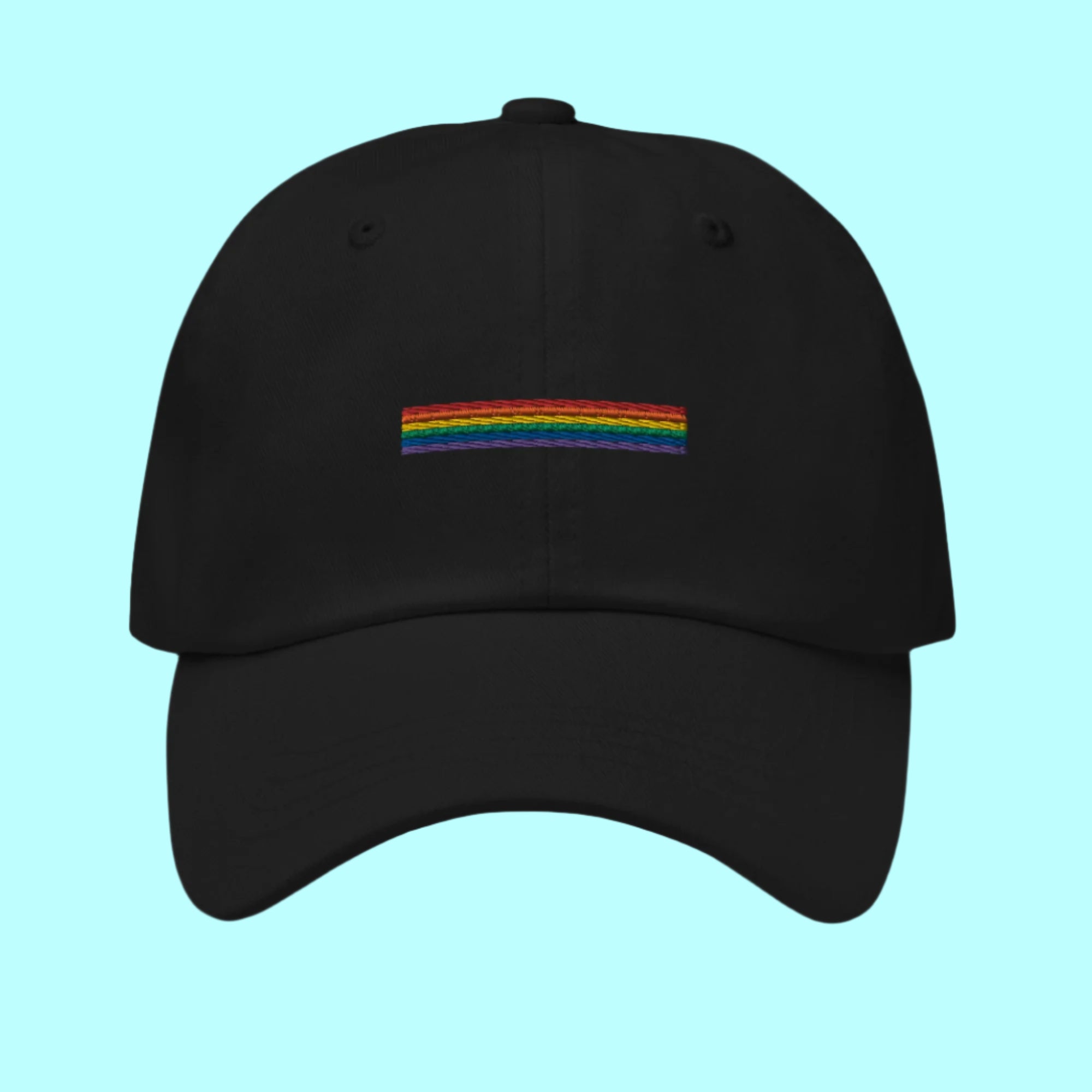 Black hat with rainbow stripes