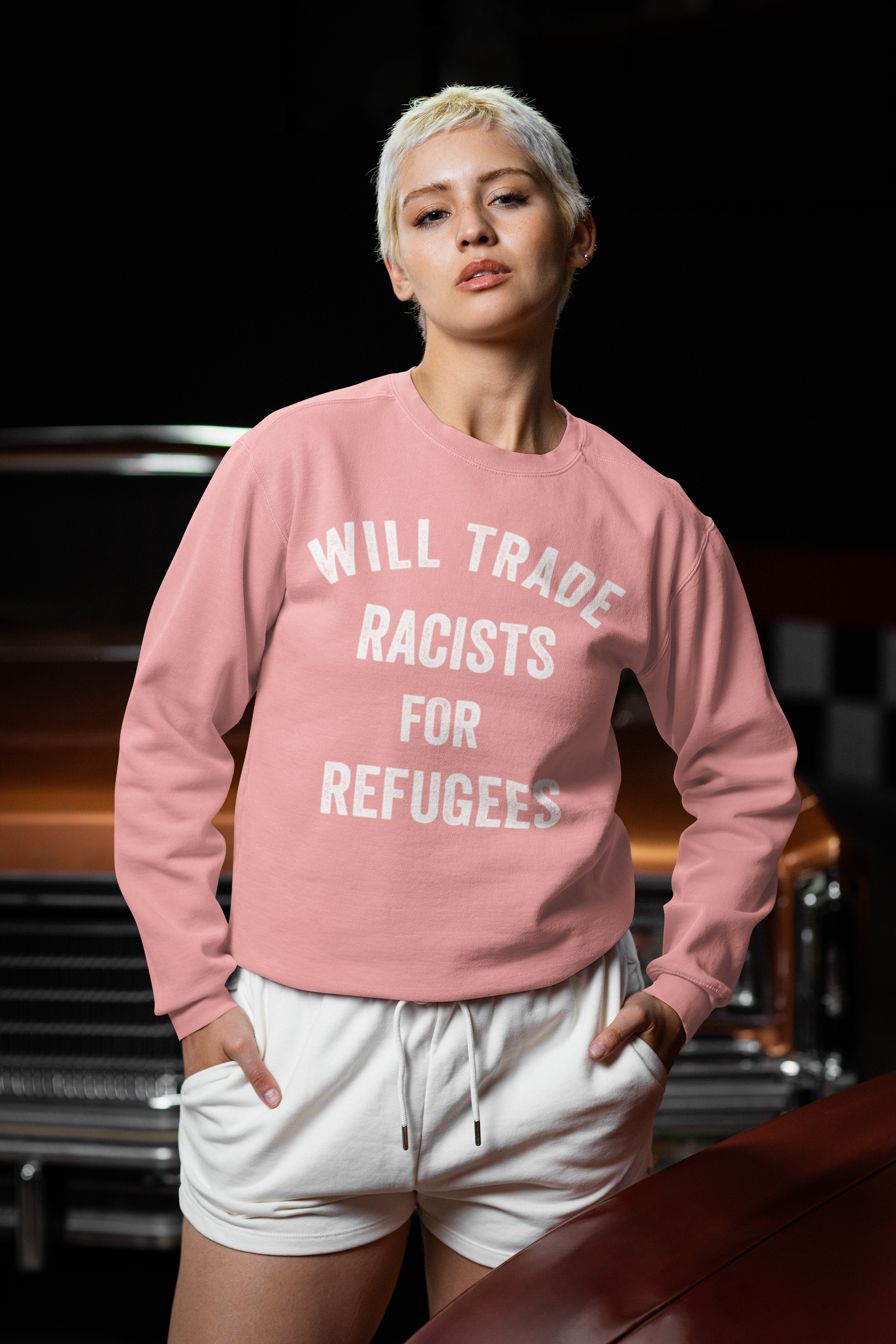Will Trade Racists For Refugees Fitted Sweatshirt