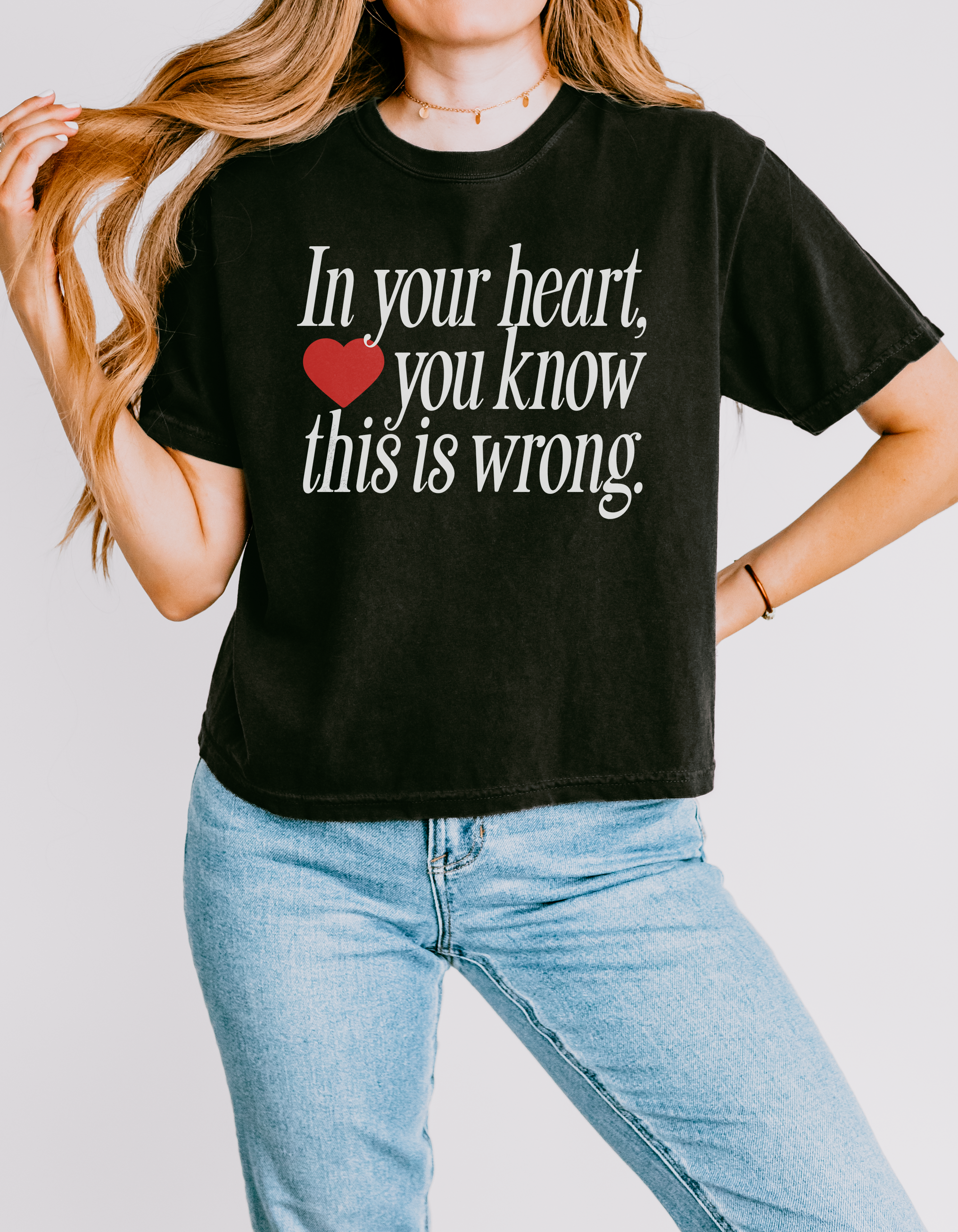 In Your Heart You Know This Is Wrong — Women's Heavyweight Boxy Crop Tee
