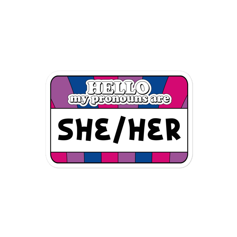 She/Her Pronouns Bi Pride Sticker