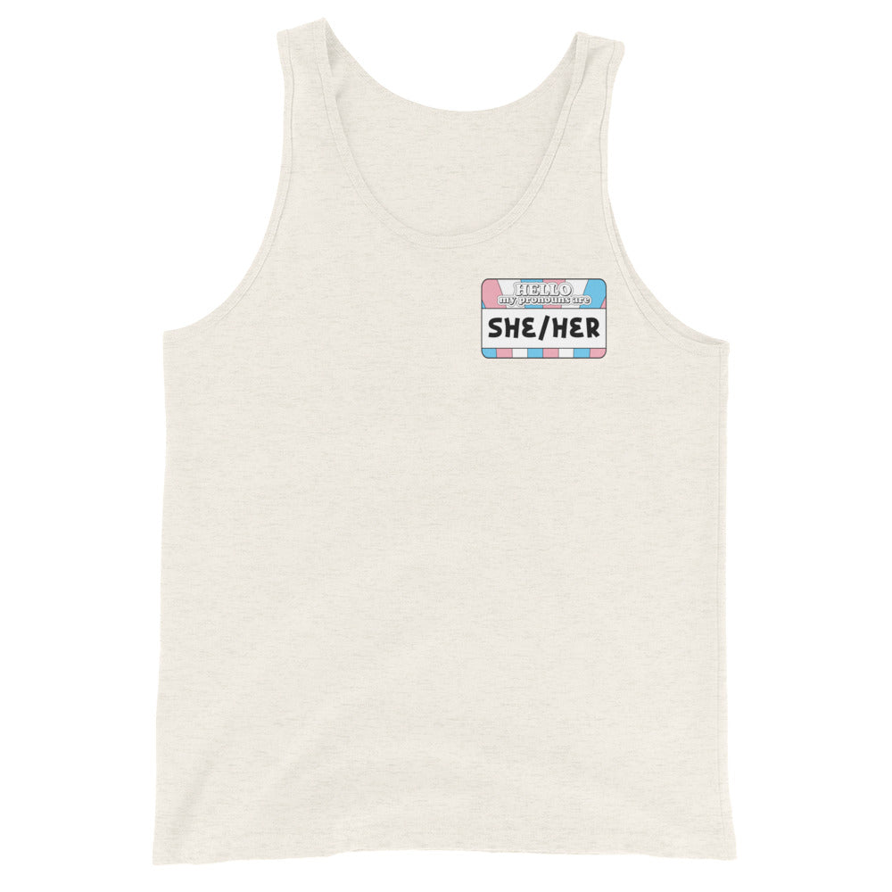 She/Her Pronouns Trans Pride Unisex Tank Top