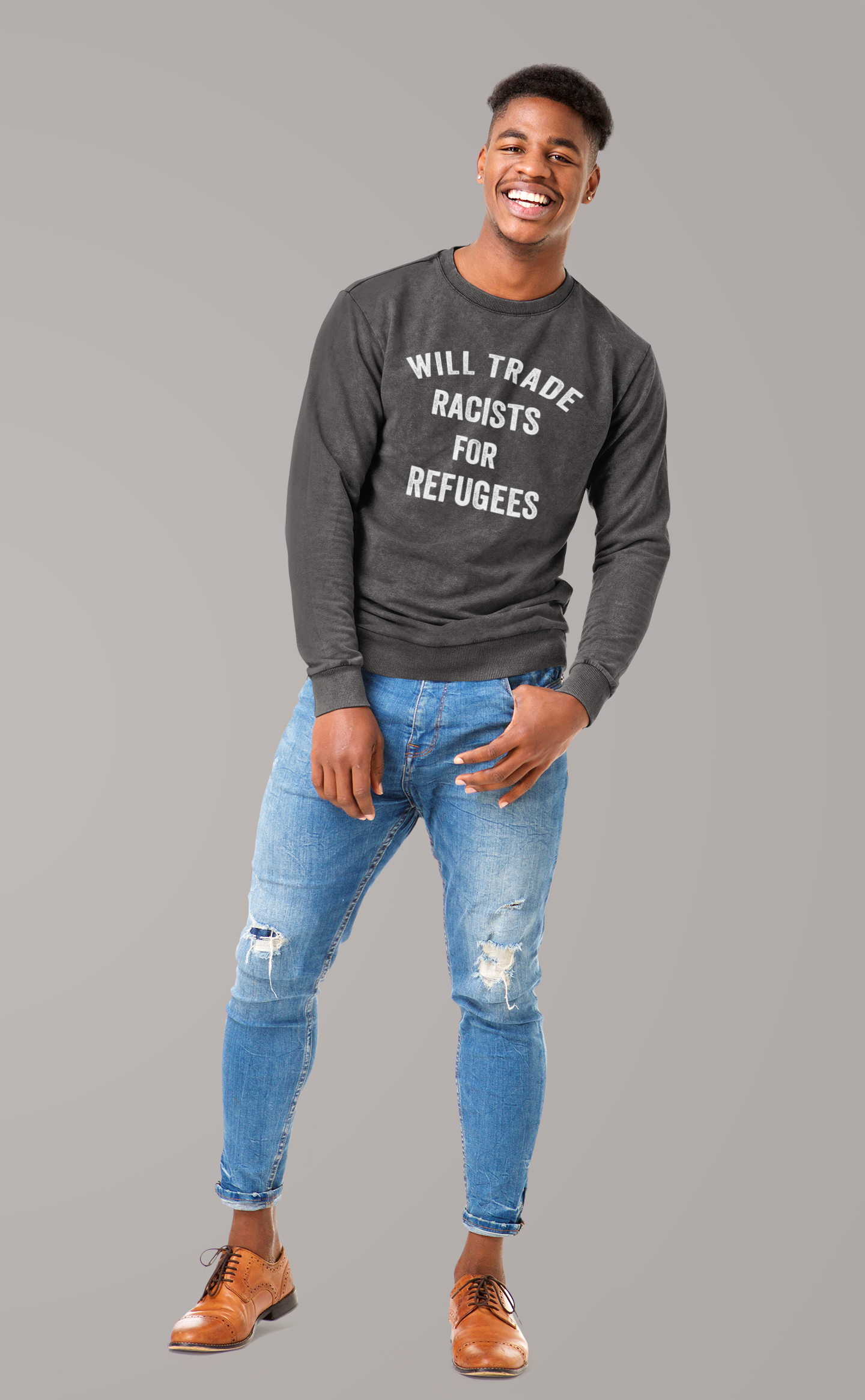Will Trade Racists For Refugees Fitted Sweatshirt