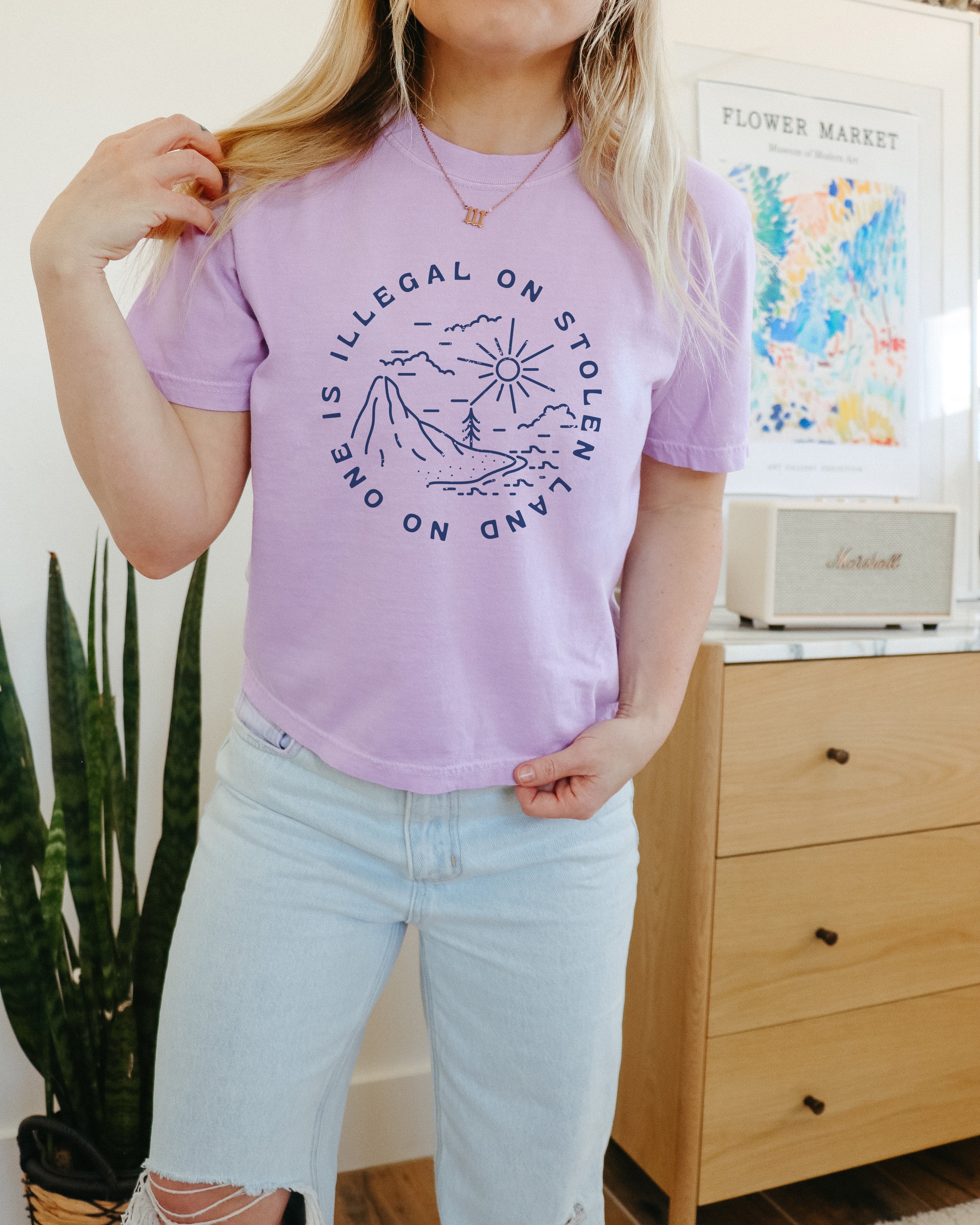 No One Is Illegal On Stolen Land — Women's Heavyweight Boxy Crop Tee