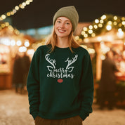 Merry Christmas Reindeer Sweatshirt with Subtle Fuck Trump – Unisex Holiday Crewneck
