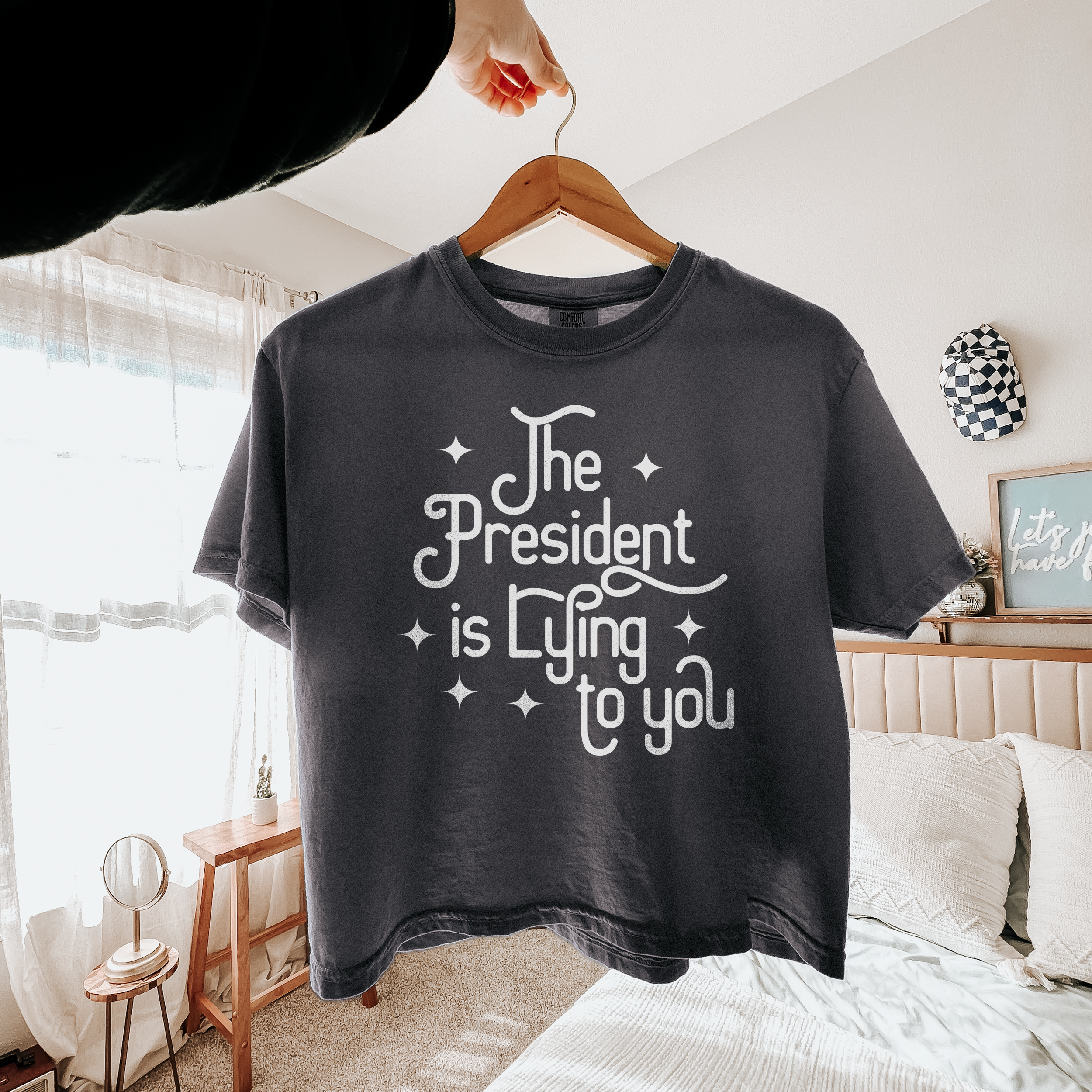 The President Is Lying to You - Women's Heavyweight Boxy Crop Tee