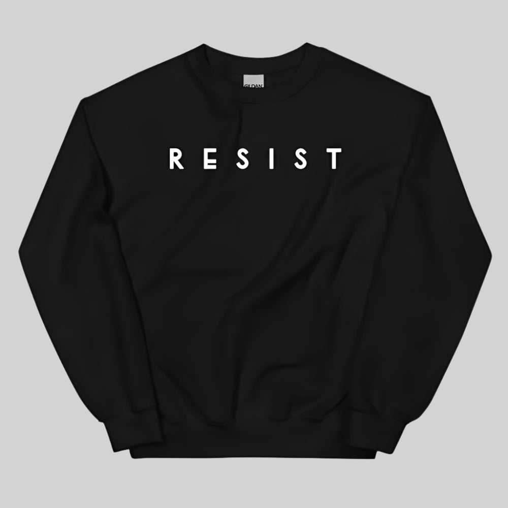 Mockup of a black "resist" sweatshirt